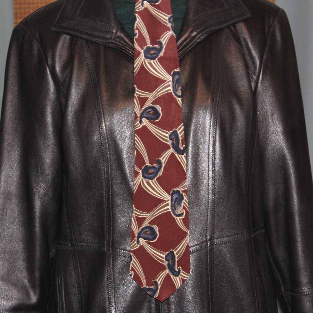 Vintage Ted Lapidus Paris Silk TIE Abstract Geometric Paisley brown grey